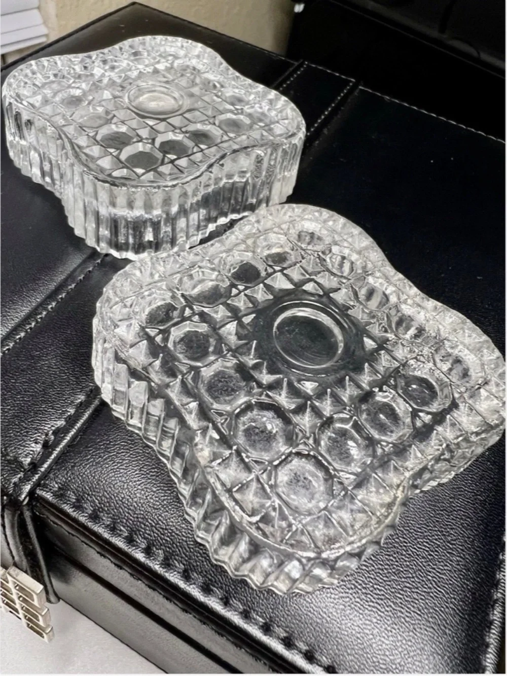 Vintage Square Cut Glass Jewelry Trinket Vanity Ring Box 2 ½”